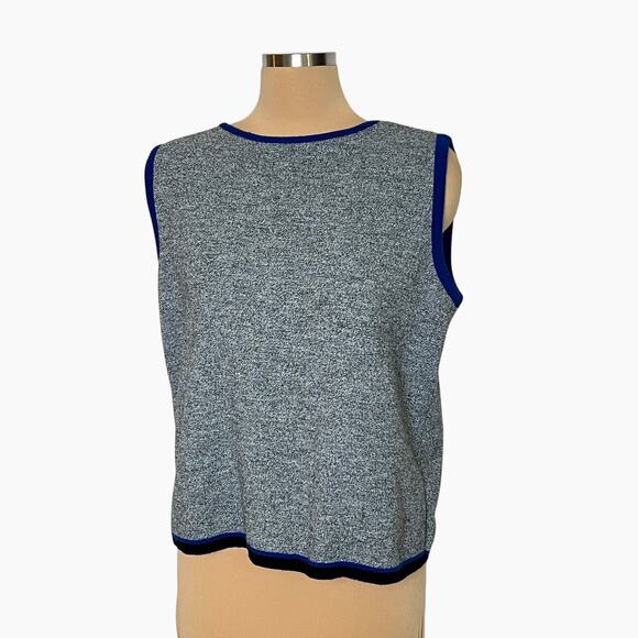 Karen Lessly Sweater Set Womens Large Zip Cardigan Sleeveless Top Gray Blue Trim - Picture 4 of 9